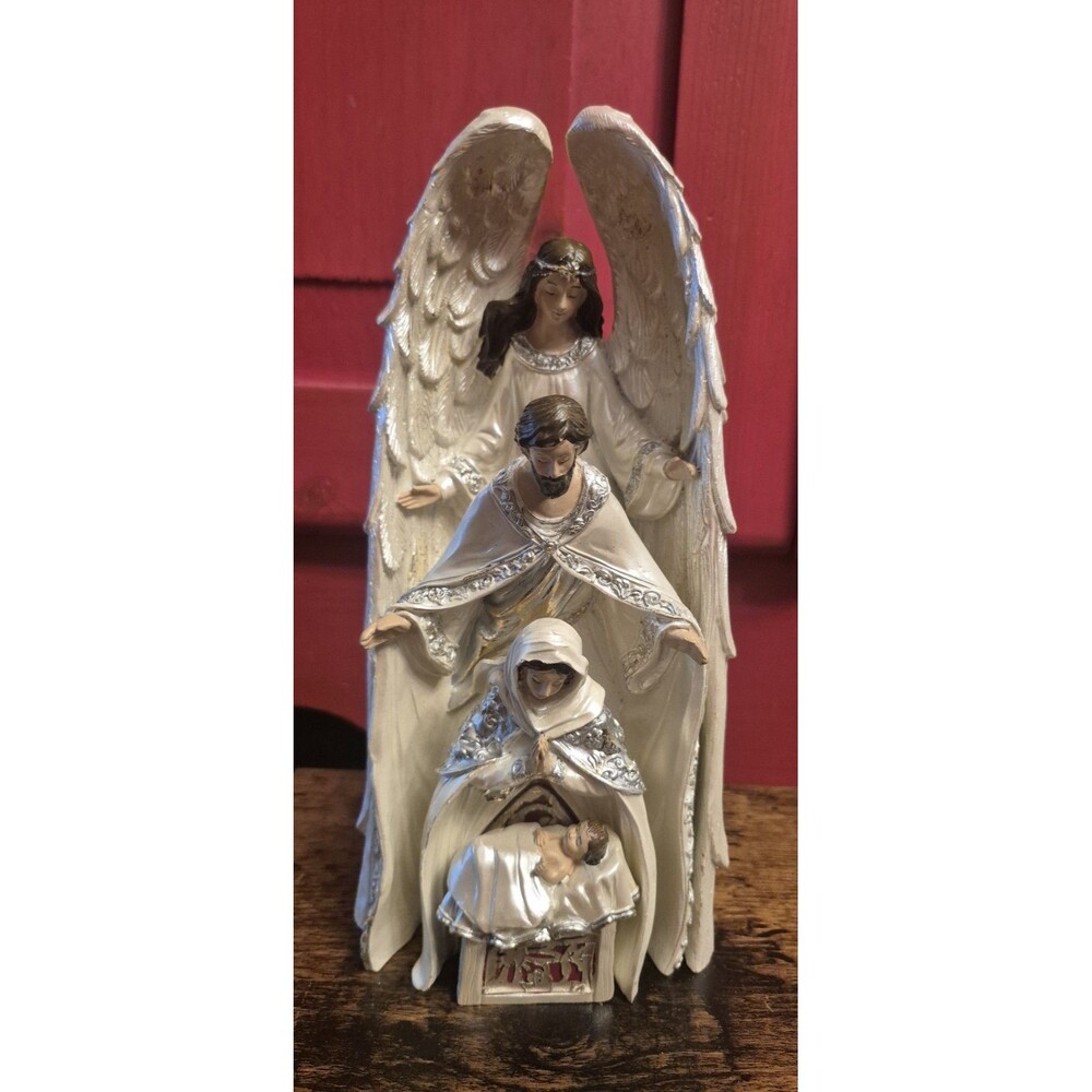 Roman 133542 Nesting Nativity Cream Red 10 Inch Mary Joseph Jesus Christmas EUC